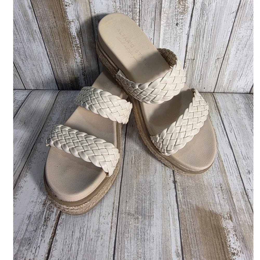 Altar State Beige Woven Platform Espadrille Wedge Sandals Women's Size 7